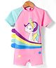 Mark & Mia Half Raglan Sleeves Unicorn Printed Legged Swimsuit with Applique - Pink