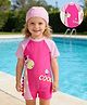 Mark & Mia Half Raglan Sleeves Legged Swimsuit with Cap & Giraffe Print - Pink