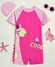 Mark & Mia Half Raglan Sleeves Legged Swimsuit with Cap & Giraffe Print - Pink
