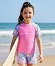 Pine Active Half Raglan Sleeves Tie & Dye Two Piece Swimsuit with Swimming Print - Pink