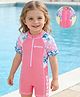 Babyhug Half Raglan Sleeves Floral Printed Legged Swimsuit - Pink