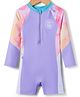 Babyhug Full Raglan Sleeves Printed Legged Swimsuit - Purple