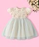 Mark & Mia Half Sleeves Party Dress with Floral Embroidery - Beige