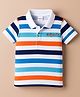 Babyhug Cotton Knit Half Sleeves Polo T-Shirt with Stripes & California Text Print - White