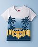 Babyhug Cotton Knit Half Sleeves T-Shirt with Vehicle & Beach Theme Print - White