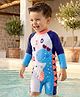 Babyhug Full Raglan Sleeves Legged Swimsuit With Dino Print - Navy Blue