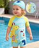 Babyhug Half Raglan Sleeves Legged Swimsuit With Dino Print & Cap - Light Blue