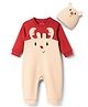 Babyhug 100% Cotton Knit Full Sleeves Romper With Cap & Deer Applique - Beige