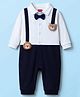 Babyhug 100% Cotton Knit Full Sleeves Romper With Animal & Bow Applique - Navy Blue & White