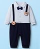 Babyhug 100% Cotton Knit Full Sleeves Romper With Animal & Bow Applique - Navy Blue & White