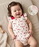 Mark & Mia Cotton Frill Sleeves Onesie with Bunny Print & Applique - Beige