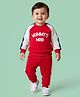Doodle Poodle 100% Cotton Single Jersey Knit Full Raglan Sleeves T-Shirt & Lounge Pant Set With Text Print - Red