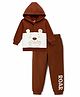 Doodle Poodle 100% Cotton Single Jersey Knit Full Sleeves Hooded T-Shirt & Lounge Pant Set With Animal Print & Applique - Brown & White
