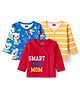 Babyhug 100% Cotton Knit Full Sleeves Front Open Jhablas with Animal Print & Stripes Pack of 3 - Red Blue & Yellow