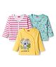 Babyhug 100% Cotton Knit Full Sleeves Front Open Jhablas With Stripe & Animal Print Pack of 3 - Pink Aqua Blue & Yellow