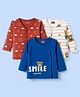 Babyhug 100% Cotton Knit Full Sleeves Front Open Jhablas with Animal Print & Stripes Pack of 3 - Rust Orange White & Blue