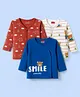 Babyhug 100% Cotton Knit Full Sleeves Front Open Jhablas with Animal Print & Stripes Pack of 3 - Rust Orange White & Blue