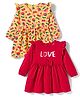 Doodle Poodle 100% Cotton Single Jersey Knit Full Peasent Sleeves Frocks with Tropical Theme Print & Bow Applique Pack of 2 - Red & Yellow