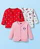 Babyhug 100% Cotton Knit Full Sleeves Front Open Jhablas with Floral Print Pack of 3 - Pink Red & White