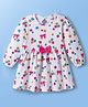Doodle Poodle 100% Cotton Single Jeersey Knit Full Sleeves Frock with Floral Print & Bow Applique - White