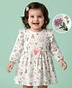 Doodle Poodle 100% Cotton Single Jersey Knit Full Sleeves Frock With Bunny & Floral Print - White