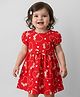 Doodle Poodle 100% Cotton Single Jersey Knit Half Sleeves Frock With Floral Print - Red