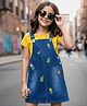 OLLINGTON ST. Cotton Half Sleeves Printed Inner Top & Denim Pinafore with Embroidery-Yellow & Blue