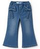 Mark & Mia Cotton Lycra Denim Full Length Flared Washed Jeans With Bow Detailing - Blue