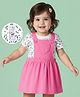 Doodle Poodle 100% Cotton Single Jersey Knit Half Sleeves Frock With Inner Tee & Floral Print - White & Pink