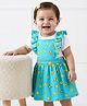 Doodle Poodle 100% Cotton Single Jersey & Interlock Knit Floral Printed Frock with Half Sleeves Inner Tee - White & Light Blue