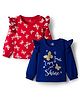 Doodle Poodle 100% Cotton Single Jersey Knit Full Sleeves Top With Butterfly Print Pack of 2 - Navy Blue & Red