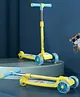 Play Nation 3-Wheel Foldable Kids Scooter with LED Lights & PU Wheels Blue & Yellow|3 Level Height Adjustments| Compact Fold|Lean-to-Steer| Toy for 3+ yrs Boys&Girls| Gifting Option| Physical Activity