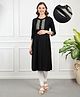 Bella Mama Viscose Woven Three Fourth Sleeves Maternity Dress with Embroidery - Black