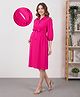 Bella Mama Woven Three Fourth Sleeves Solid Color Maternity Shirt Dress with Belt - Pink