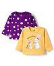 Doodle Poodle 100% Cotton Knit Full Sleeves T-Shirts with Floral & Bunny Print Pack of 2 - Yellow & Purple