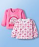 Doodle Poodle 100% Cotton Knit Full Sleeves Floral Printed Tops Pack of 2 - Pink & White