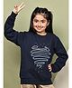 BaawRi Fleece Knit Full Sleeves Thread Work Embroidered Winter Sweatshirt - Navy Blue