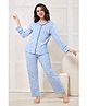 Piu Knitted Knit Full Sleeves Stars Printed Coordinating Night Suit Set - Blue