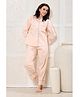 Piu Cotton Woven Three Fourth Sleeves Giraffe Printed Coordinating Night Suit Set - Peach
