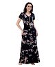 Piu Knit Half Sleeves Tie & Dye Nighty With Front Zipper Nursing Access - Black