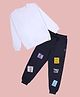 Kiddopanti Fleece Knit Full Sleeves Solid Winter Sweatshirt With Track Pants - White & Navy Blue