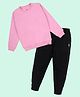 Kiddopanti Fleece Knit Full Sleeves Solid Winter Sweatshirt With Track Pants -  Peach Pink & Black