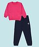 Kiddopanti Fleece Knit Full Sleeves Solid Winter Sweatshirt With Track Pants -  Fushia Pink & Navy Blue