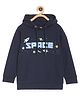 The Mom Store Cotton Knit Full Sleeves Space Theme Printed Light Winter Hooded Sweatshirt - Navy Blue