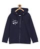 The Mom Store Cotton Knit Full Sleeves Lets Roll Text Printed Light Winter Hoodie - Navy Blue