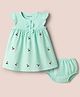 Babyoye 100% Cotton Woven With Eco Jiva Finish Frill Sleeves Frock with Bloomer & Cherry Embroidery - Mint