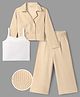 OLLINGTON ST. Waffle Knit Set Full Sleeves Solid Color Jacket & Culotte Pant With Inner Lycra Top - Beige & White