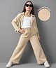 OLLINGTON ST. Waffle Knit Set Full Sleeves Solid Color Jacket & Culotte Pant With Inner Lycra Top - Beige & White