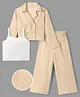 OLLINGTON ST. Waffle Knit Set Full Sleeves Solid Color Jacket & Culotte Pant With Inner Lycra Top - Beige & White