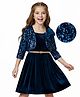 Hola Bonita Knit Three Fourth Sleeves Dress With Sequin Detailing Jacket & Belt - Navy Blue